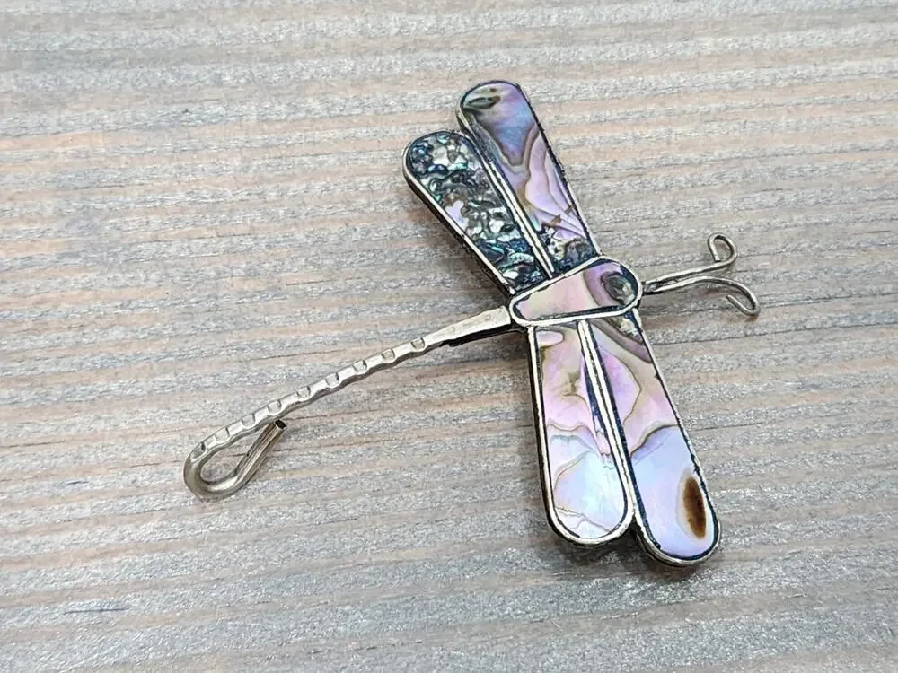 VINTAGE ALPACA SILVER MEXICO DRAGONFLY BROOCH